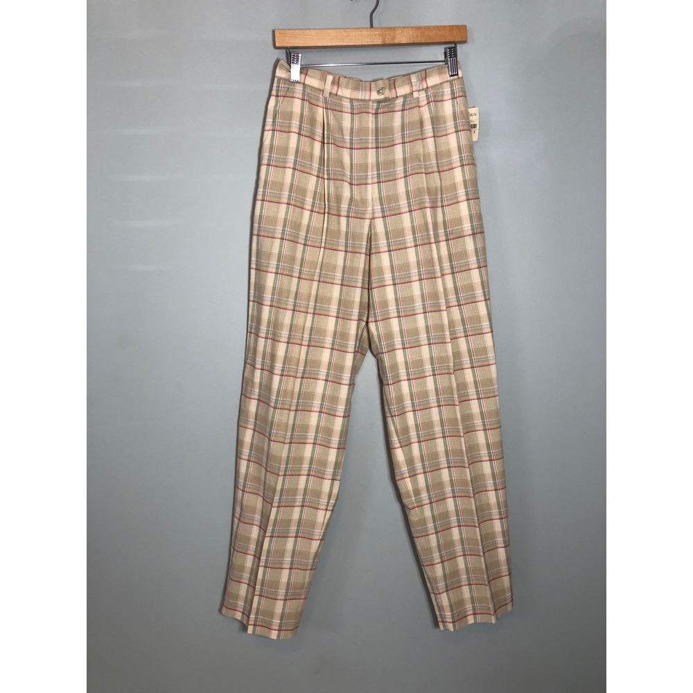 NEW Vintage Talbots Plaid Trousers Women 8 Pleated High Waist Tapered Cotton